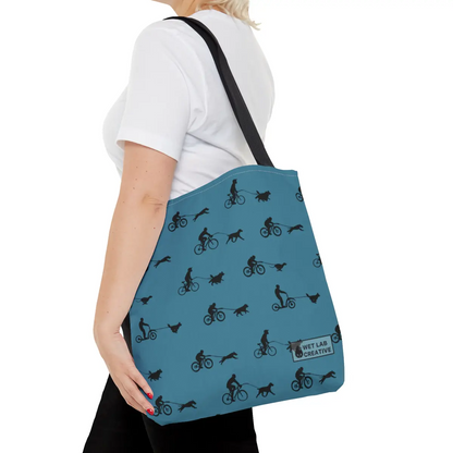 Dryland Mushing Bikejoring Scooterjoring Dog Pattern Tote Bag in Pink Dusky Blue and Grey