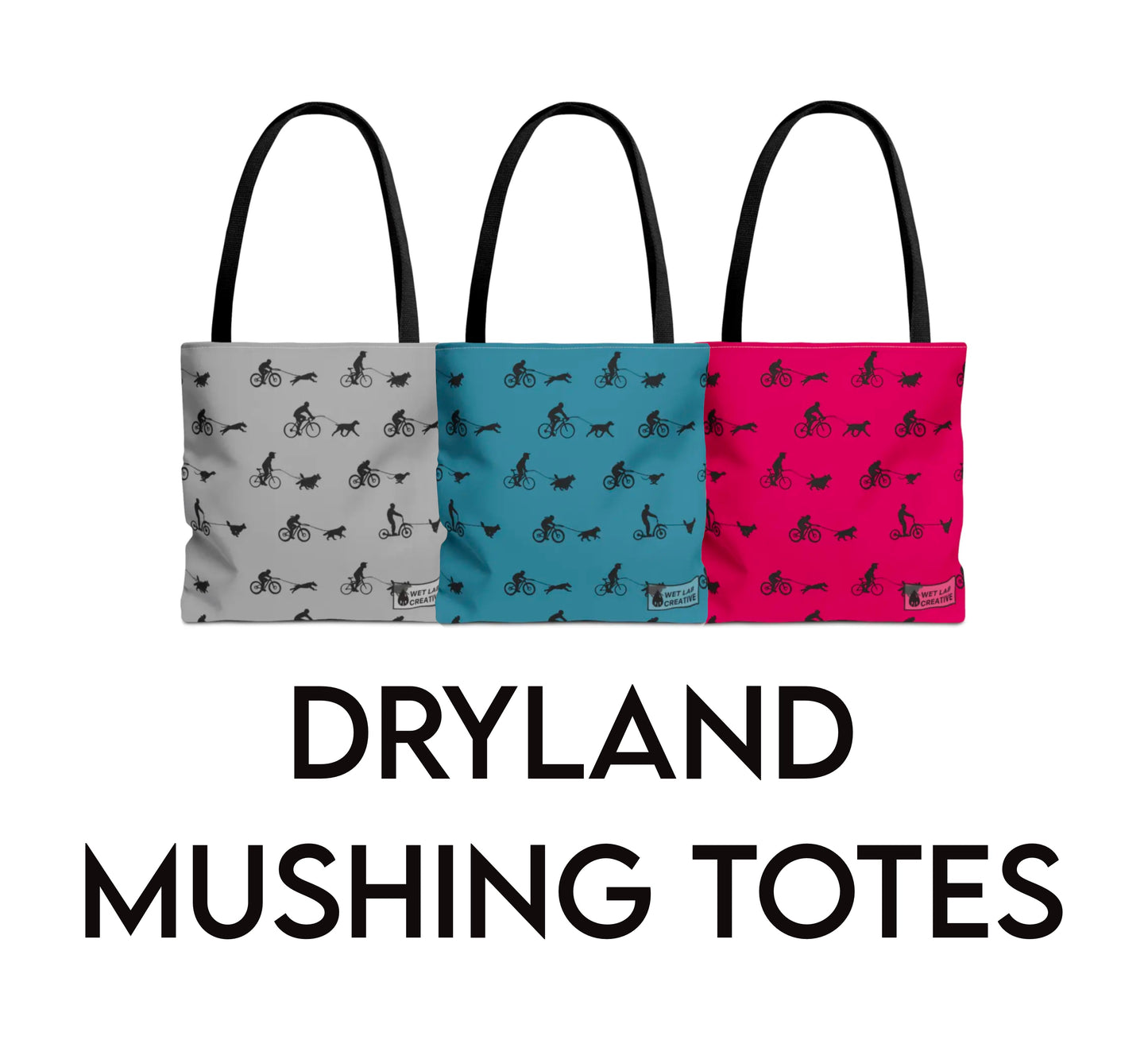 Dryland Mushing Bikejoring Scooterjoring Dog Pattern Tote Bag in Pink Dusky Blue and Grey