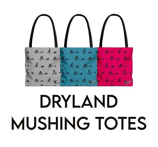 Dryland Mushing Bikejoring Scooterjoring Dog Pattern Tote Bag in Pink Dusky Blue and Grey