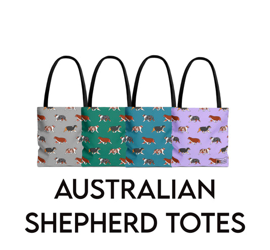 Australian Shepherd Aussie Tote Bag in Lavender Dusky Blue Teal and Gray