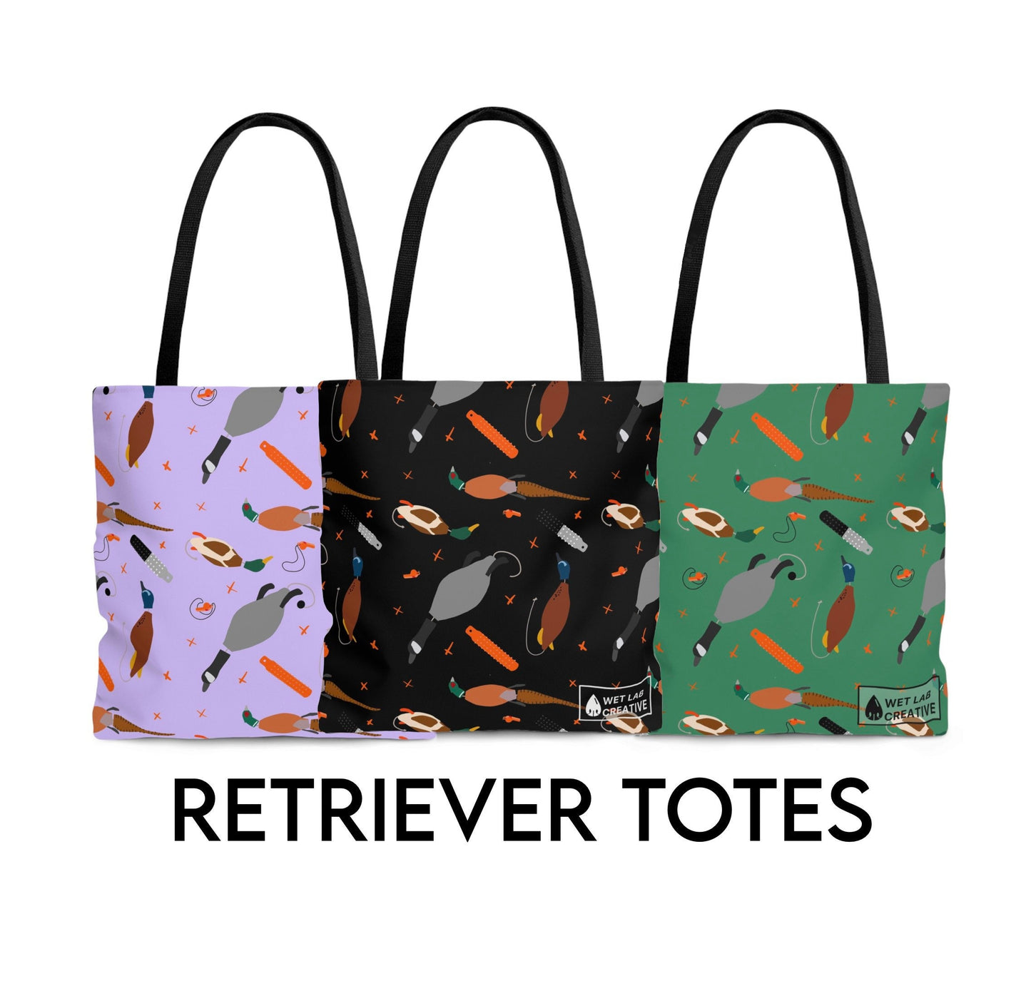 Retriever Training Dog Pattern Tote Bag in Black Lavender or Green