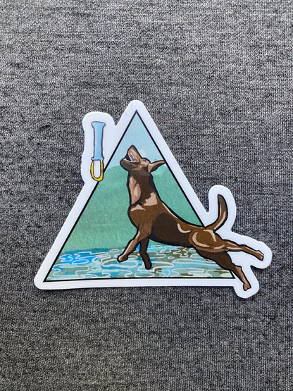 Chocolate Labrador Retriever Dock Diving Dog 4" Die Cut Vinyl Sticker Decal: Durable Matte-Finish