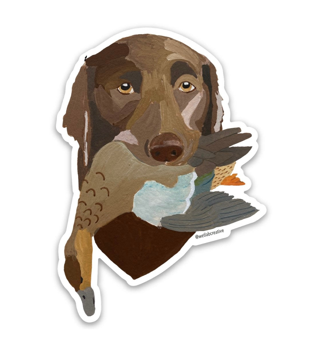 Chocolate Labrador Retrieving Blue Winged Teal Duck 3" Die Cut Vinyl Sticker Decal: Durable Matte-Finish
