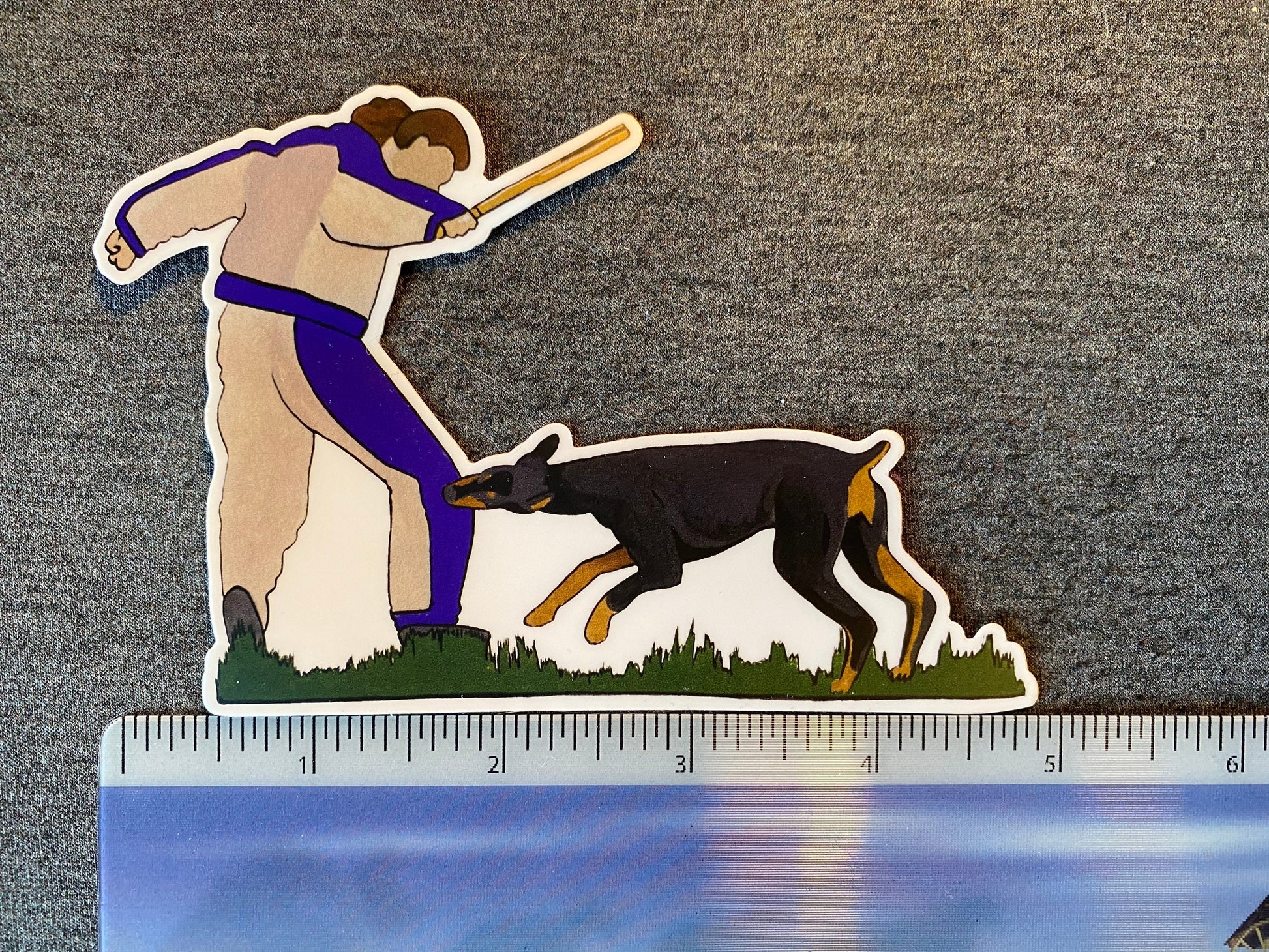 Doberman Dog Bite Sport 5" Die Cut Vinyl Sticker Decal: Durable Matte-Finish Active