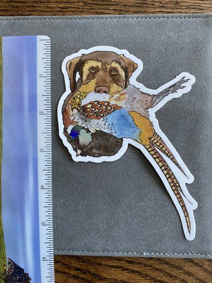 German Wirehaired Pointer Dog with Pheasant 5" Die Cut Vinyl Sticker Decal: Durable Matte-Finish Active Active